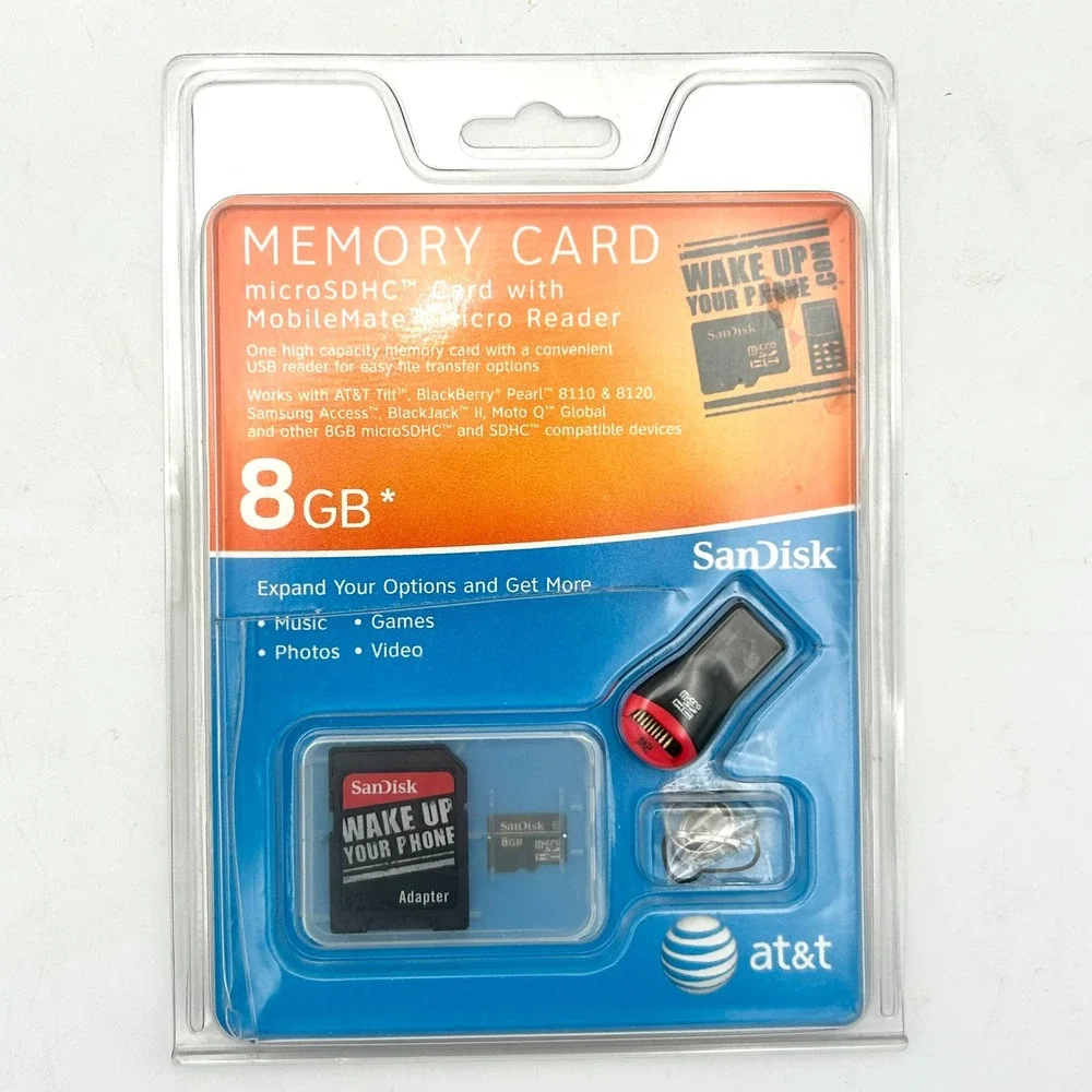 NEW AT&T SanDisk 8GB MicroSDHC Memory Card with MobileMate Micro Reader